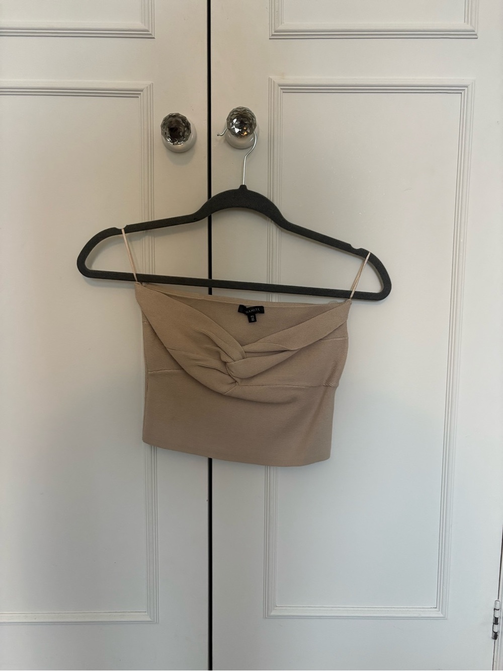 Dynamite Beige Twist-Front Crop Top